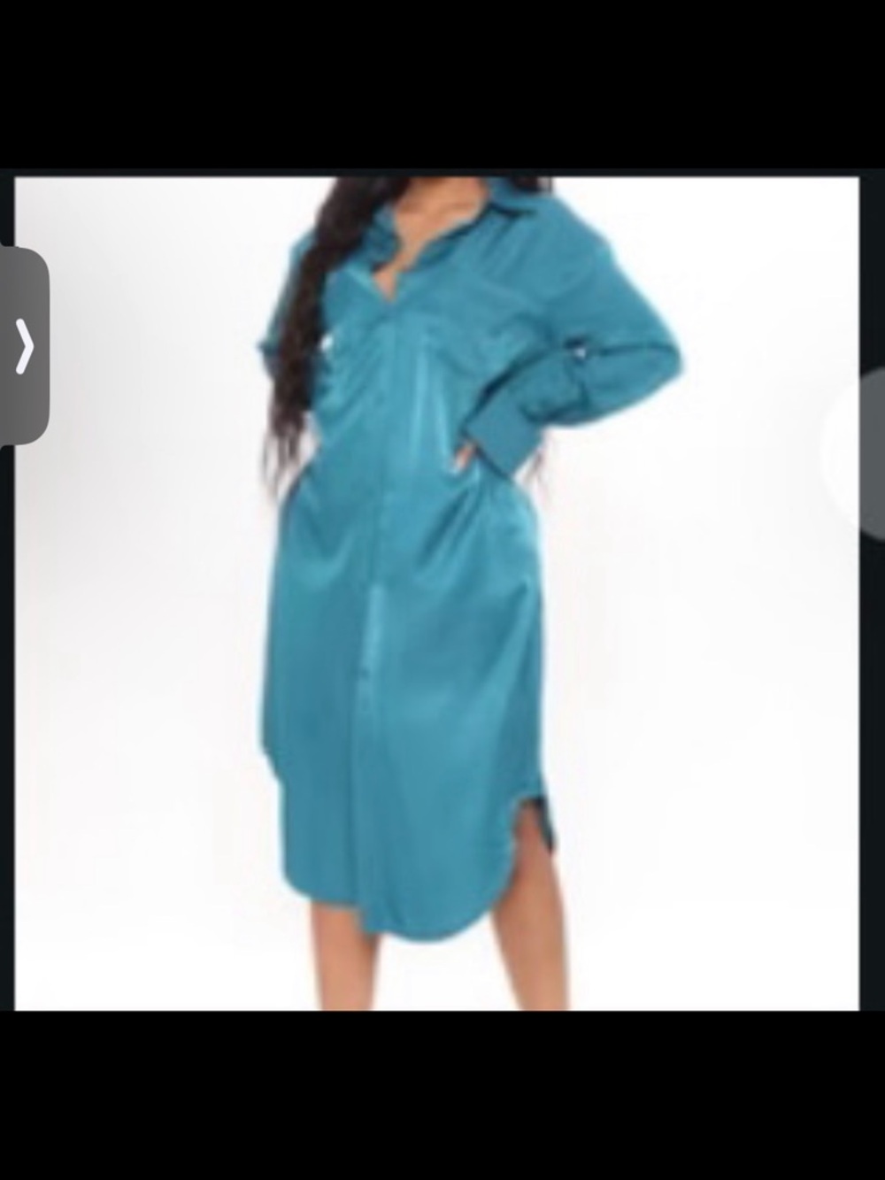 Fashion Nova Teal Satin Button-Down Shirt Dress